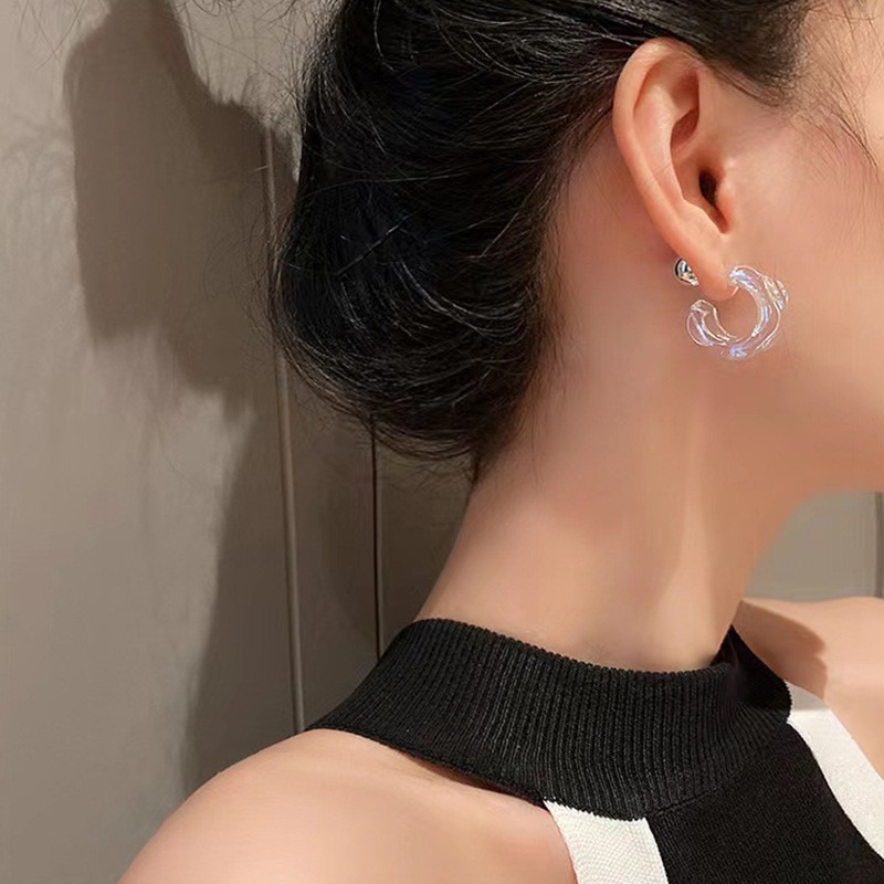 Pendientes de aro geométricos de acrílico transparente para mujer y niña, aretes colgantes en forma de C, de joyería de viaje para , tendencia coreana,
