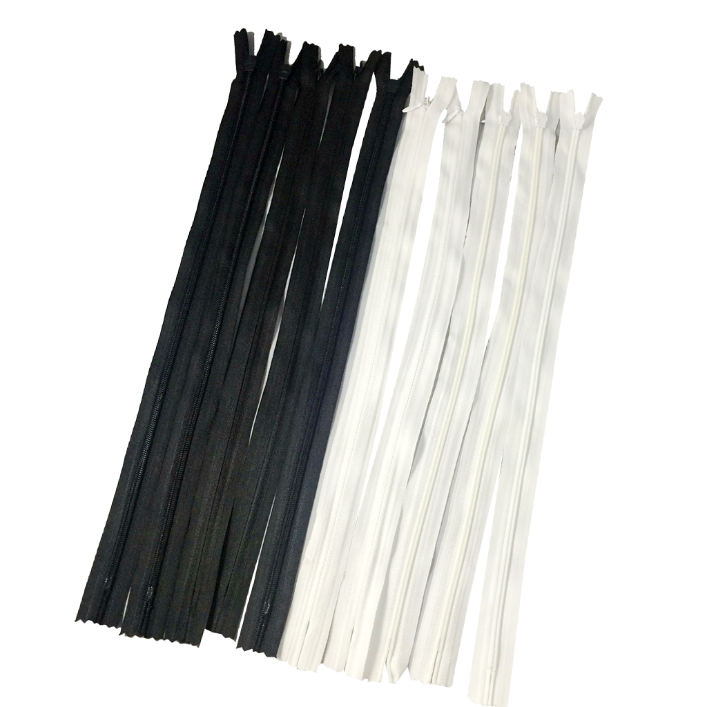 10 Piece 40cm Invisible Nylon Closed End Zip Zipper for Sewing Tailor Dressmaking White Black