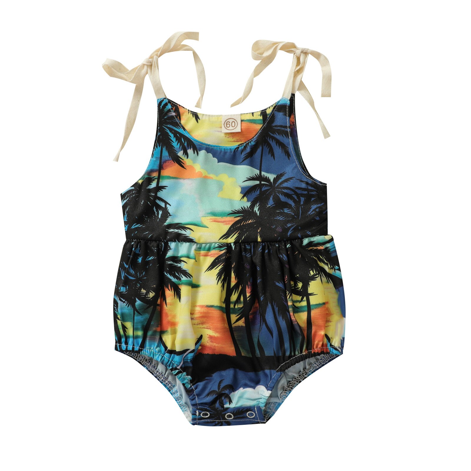 Citgeett Zomer Baby Baby Jongens Meisjes Jumpsuits Kokospalm/Animal Print Mouwloze Riem Bodysuit Casual Kleding: A / 12m