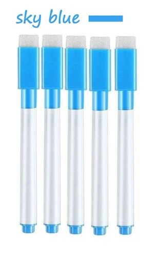 5 Pc Magnetische Whiteboard Marker Pen White Board Pen Droog Vegen Fijne Penpunt Pen Met Gum Rubber Magnetische Pen Borstel koelkast Magneten: 5pcsskybluepens
