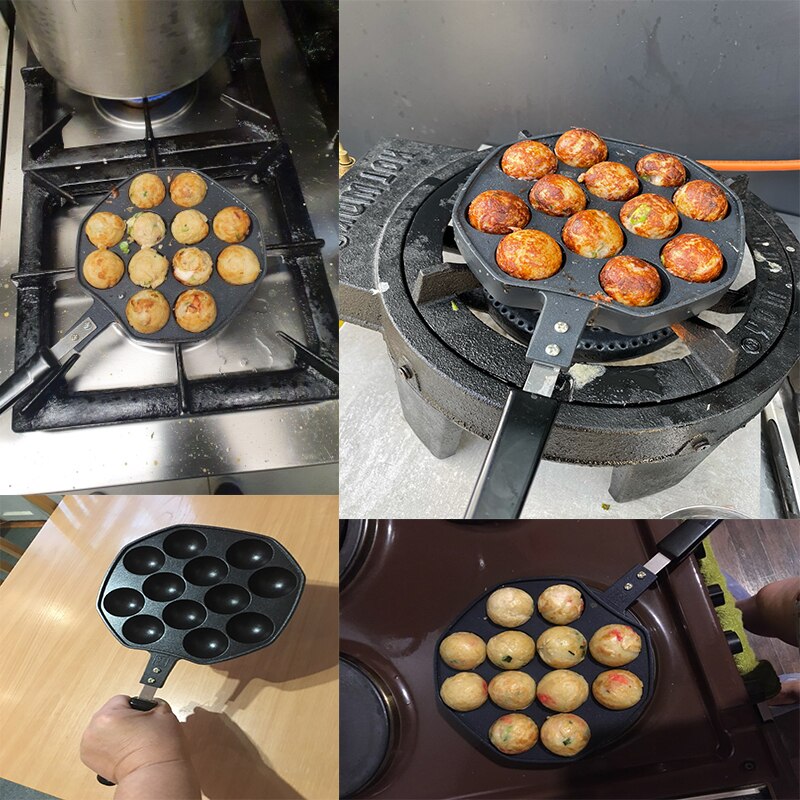 1pc Cast Iron Grill Pan Takoyaki Pan Maker for Aebleskivers Pancake 12 Cavities Takoyaki Pan Maker Octopus Balls Baking Pan