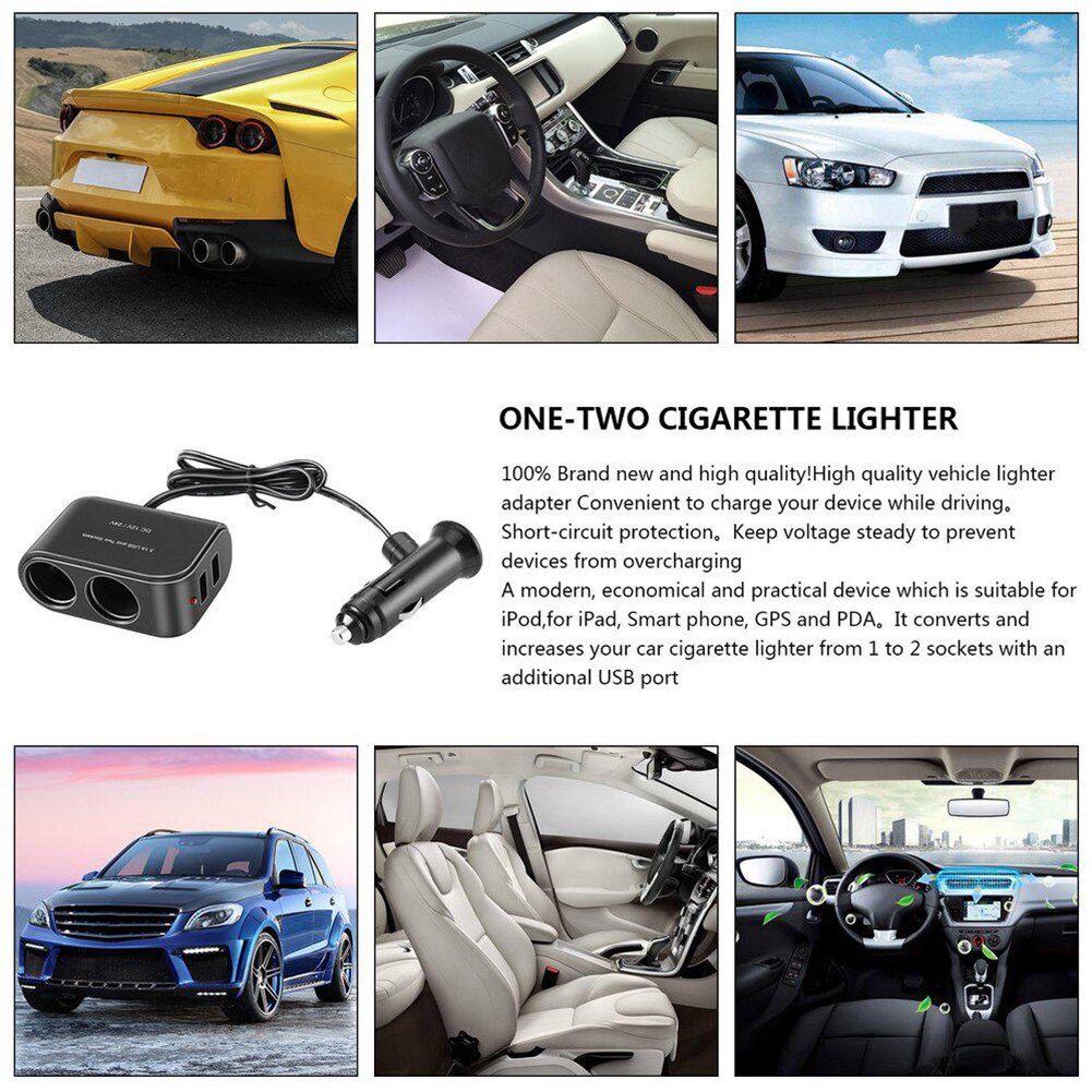 Cargador de coche de 60W 12V, cargador de mechero 3 en 1, adaptador de alimentación divisor USB, cargador de coche, cargador de teléfono móvil, Cargadores para iPhone iPad