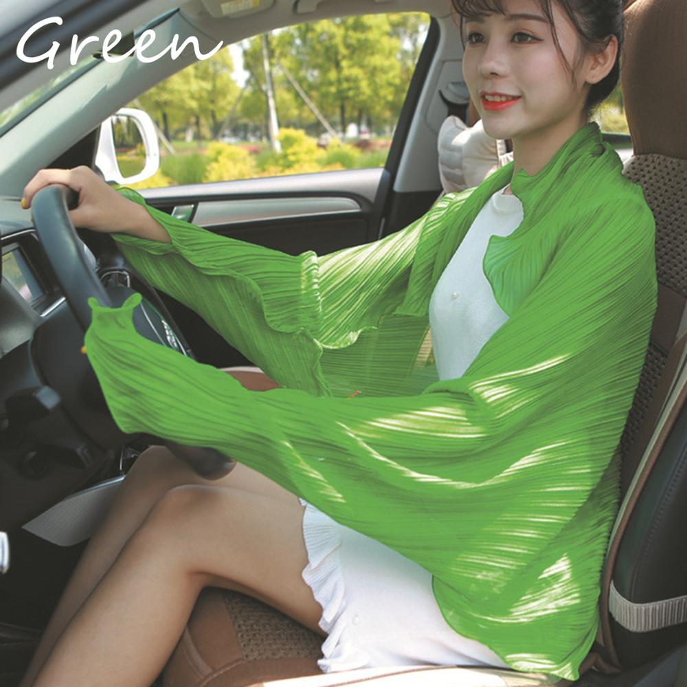 Solid-colored Pleated Summer Women Chiffon shawl Scarves Pure Color Long Sleeve Poncho Stole Female Shawls Snud: Green