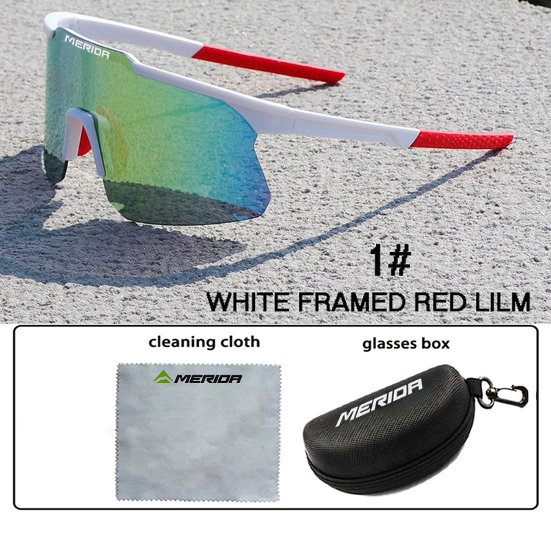 Merida fietszonnebril/bergbeklimmerszonnebril voor dames en heren, sportbril met uv-bescherming voor mountainbiken/wegfietsen, inclusief etui.