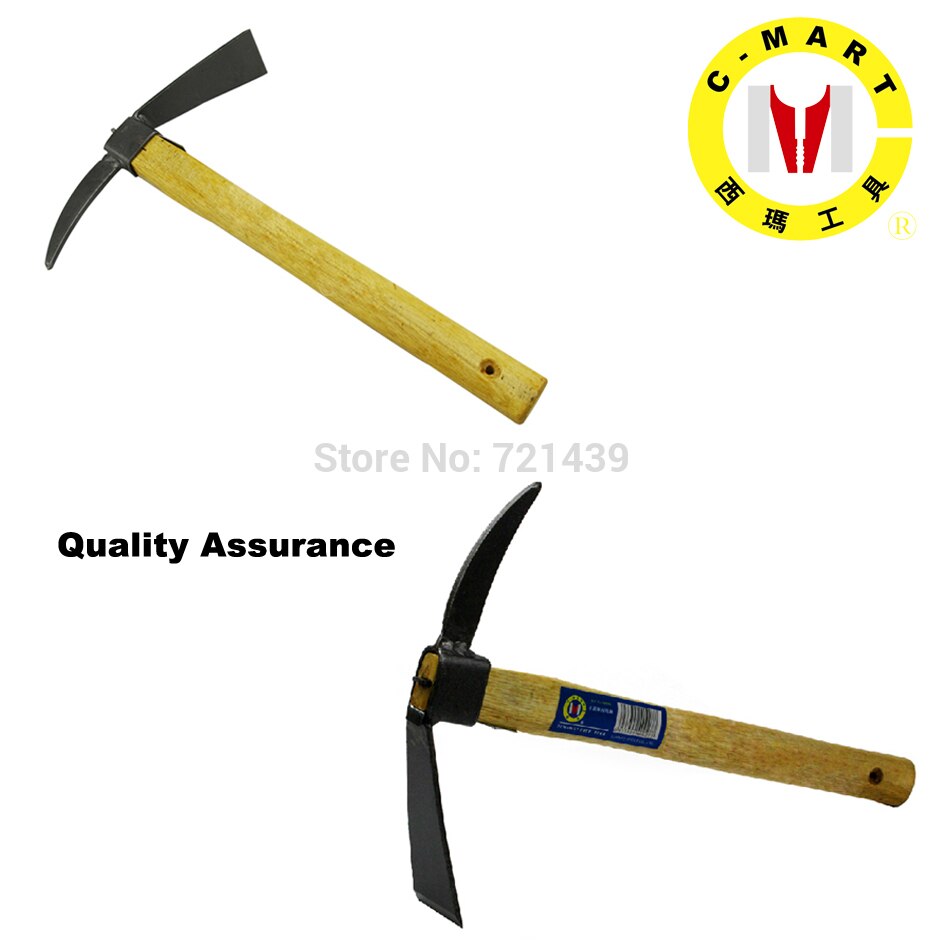 C-MART Tools Tw-way Pick-Hoe with Carbon Steel and Wooden handle Digger Hand Tool FOR Home Garden Farming Agriculture A0969