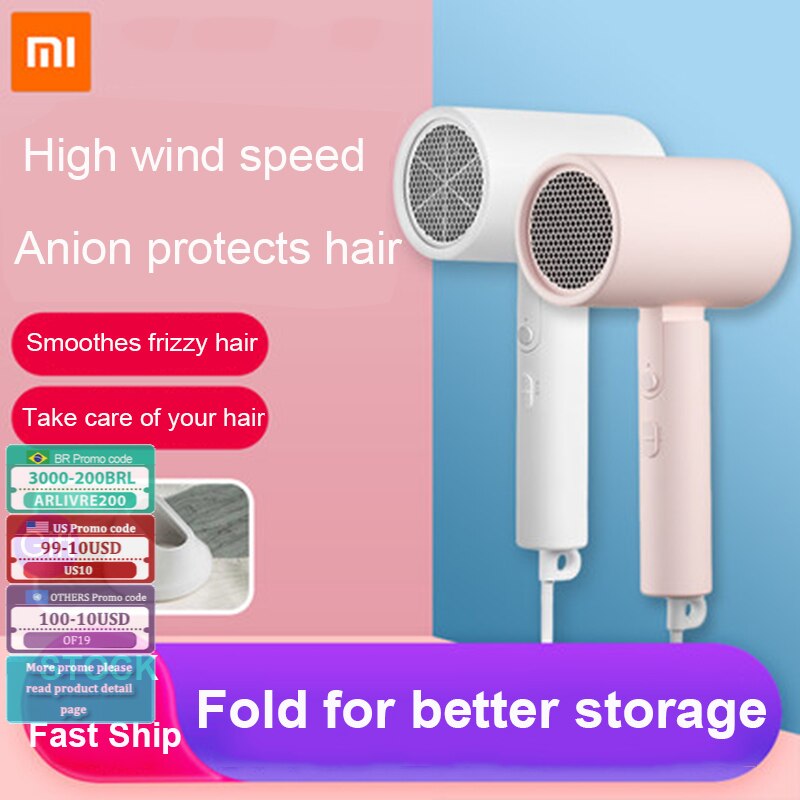 Secador de pelo portátil y plegable Xiaomi Anion Nano, secador de pelo para el hogar, compatible con el modo de viento frío y