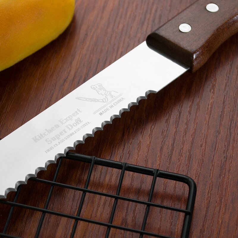 10 Inch Stainless Serrated Bread Knife Wooden Handle Long Baguette Cutter Cake Knife Kitchen Accessories Baking Tools