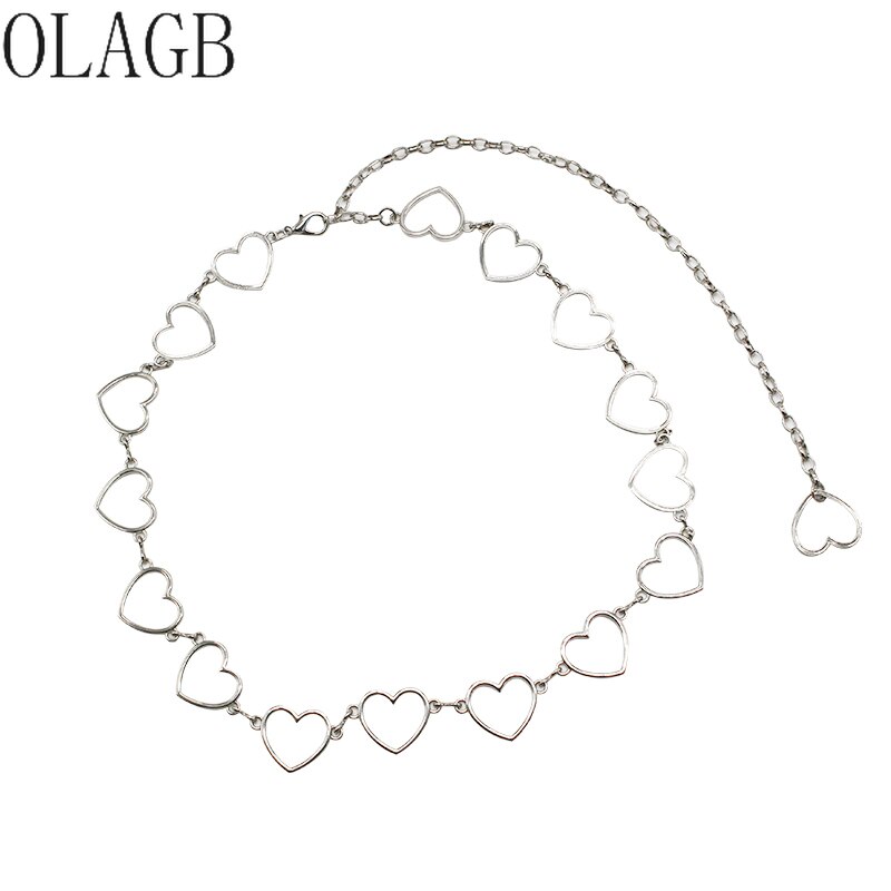 Aolly Heart Chain Belt Clothes Belt Women's Lady Chain Gold Narrow Silver Chunky Fringes Belt Hip 137