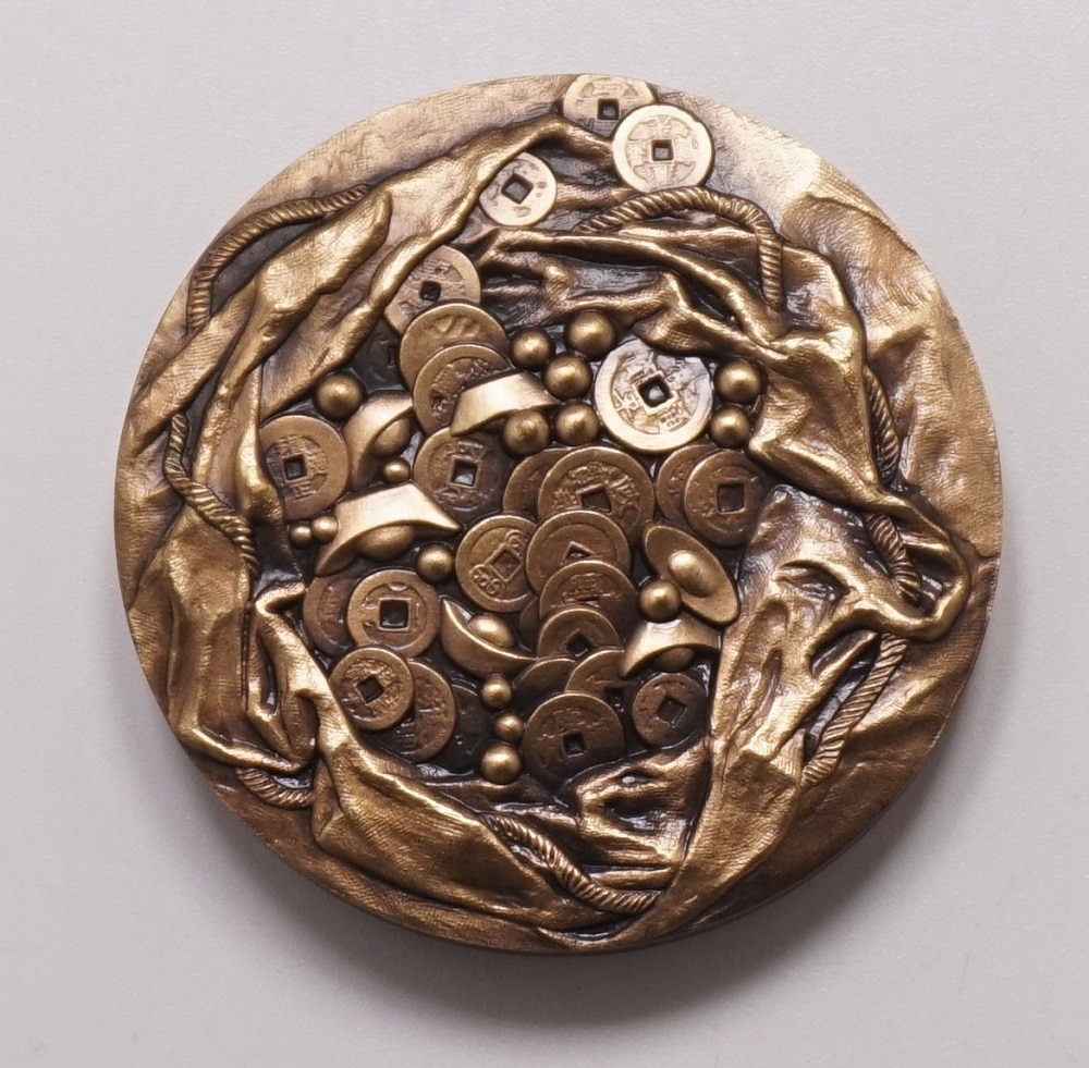 45mm HOTEI Boeddhistische monnik God van Tevredenheid & Geluk Bronzen Medaille Coin