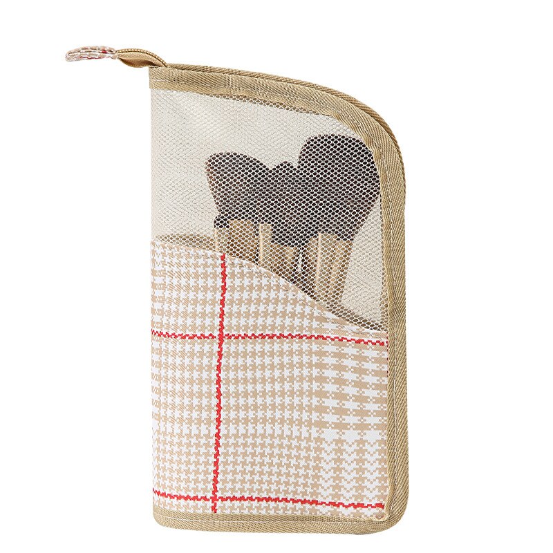 1 Pc Stand Cosmetische Tas Voor Vrouwen Clear Rits Make-Up Tas Reizen Vrouwelijke Make-Up Borstel Houder Organizer Toilettas: Beige Plaid