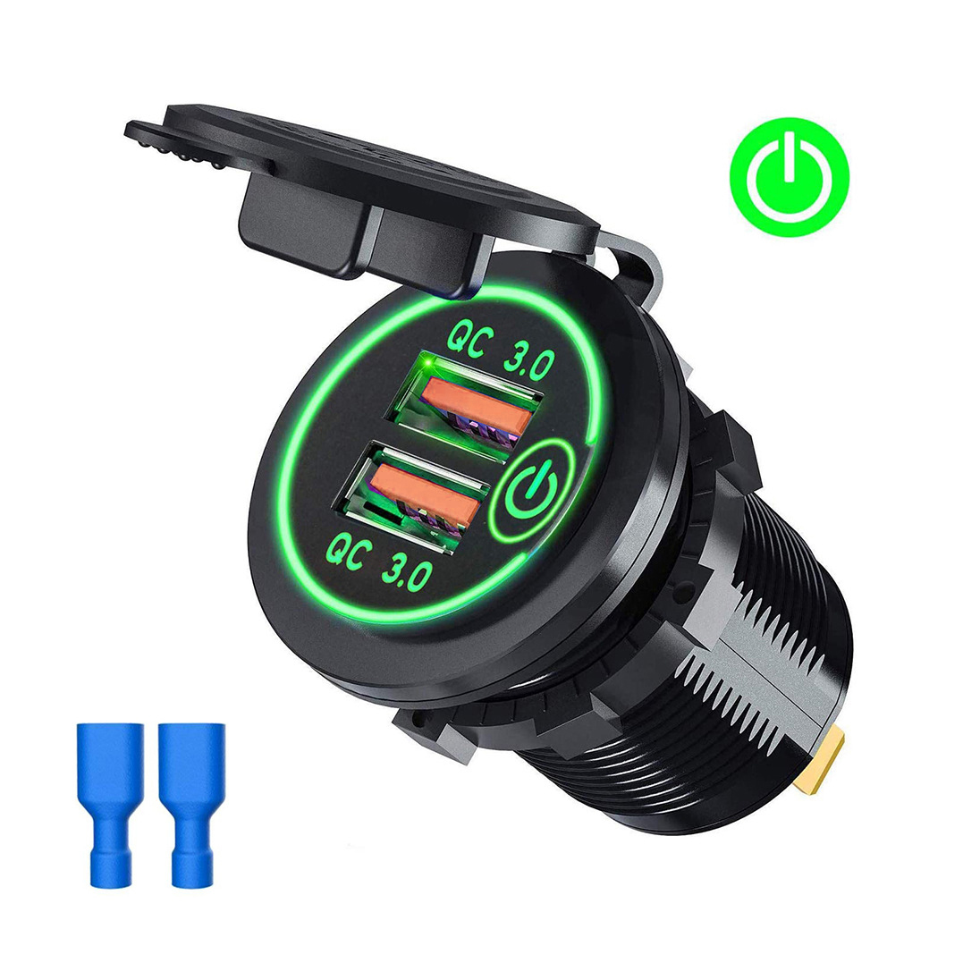 Schnellladung, Dual-USB-Anschlüsse, Autoladegerät, wasserdichte Schnellladebuchse, Steckdose mit LED-Licht für Motorrad-Autoladung: verrotten