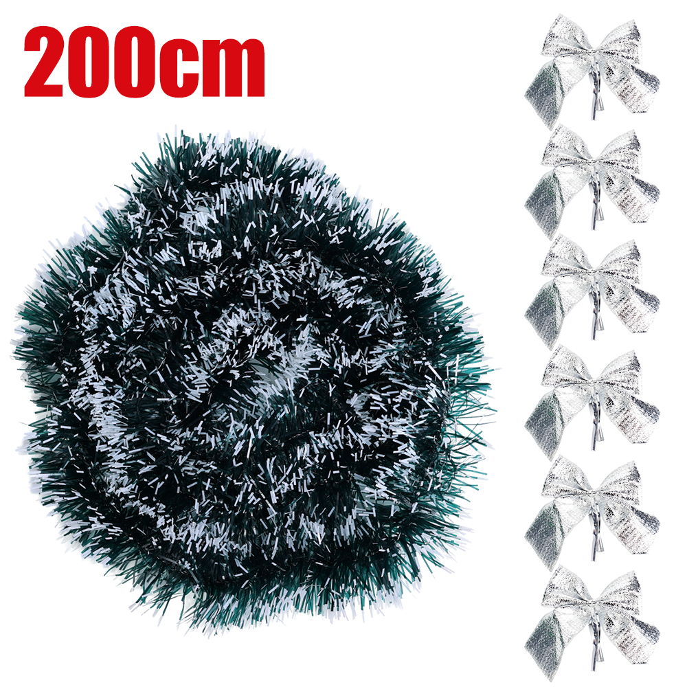 Guirnalda de cinta navideña de 2/10M con lazos, oropel verde, bastón, serpentinas de pino, bricolaje, árbol de Navidad, corona colgante, decoraciones para fiestas