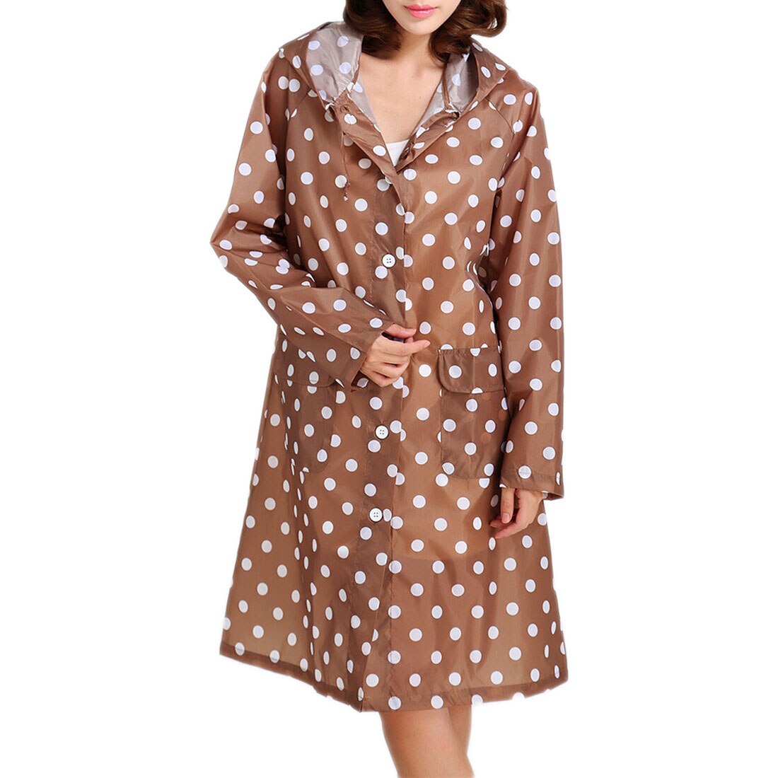 Outdoor Waterproof Girl Lady Hooded Raincoat Women Travel Riding Cloth Rain Coat For Women Poncho Long Rainwear Rain: Coffee / One Size