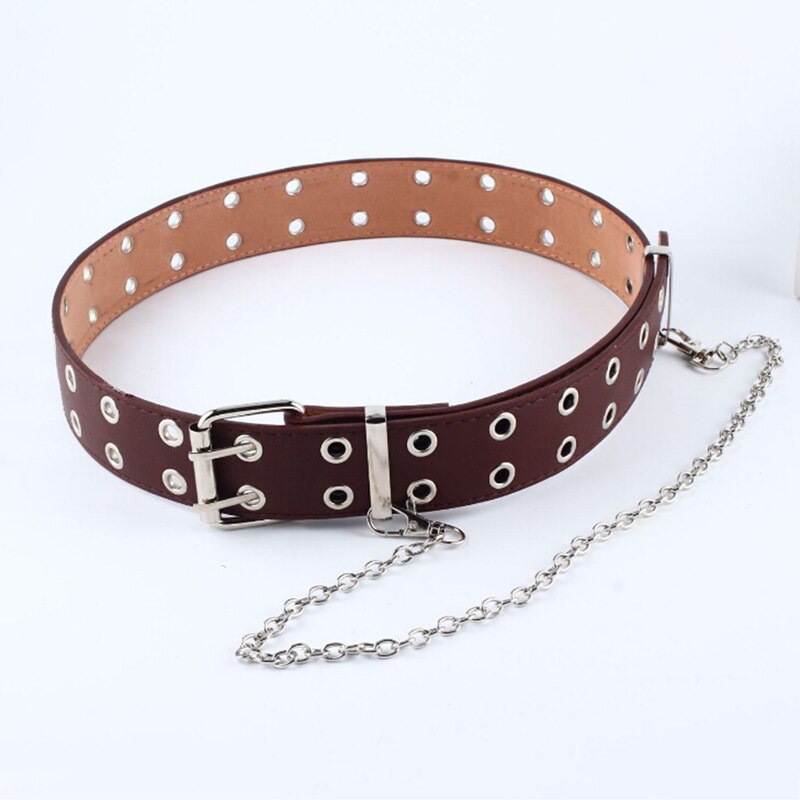 Women Punk Chain Belt Adjustable Black Double/Single Eyelet Leather Buckle Belt women belt: Coffee2