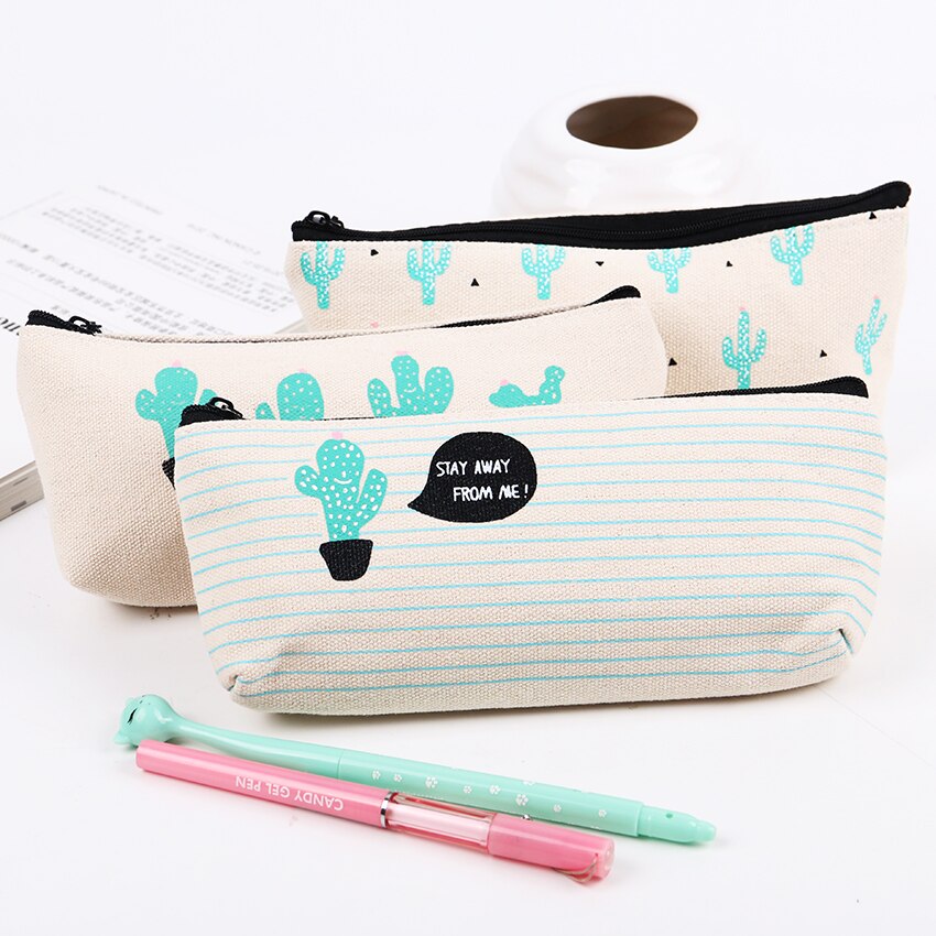 1pc korte stijl groene cactus canvas grote capaciteit etui opbergruimte etui schoolbenodigdheden