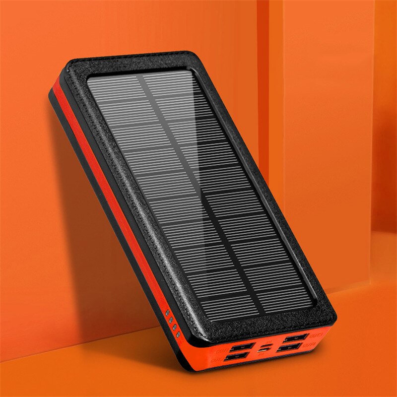 Solar 80000mAh Wireless Power Bank Large Capacity 4 USB LED External Battery Portable Charger Fast Charging for Xiaomi IPhone: Orange