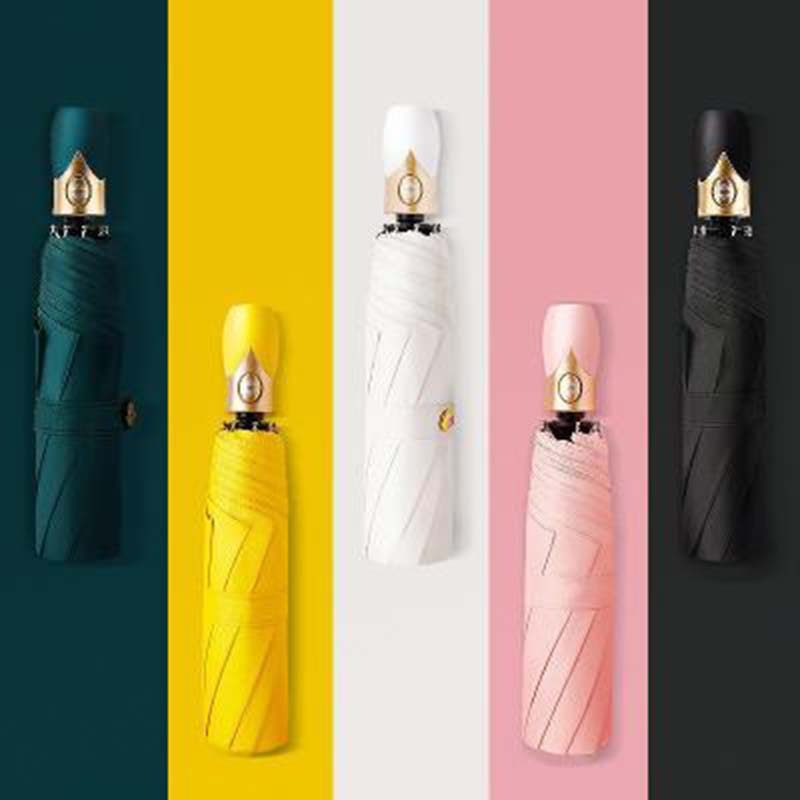 automatic folding umbrella rain ladies tri-fold umbrella windproof solid color umbrella women waterproof parasol