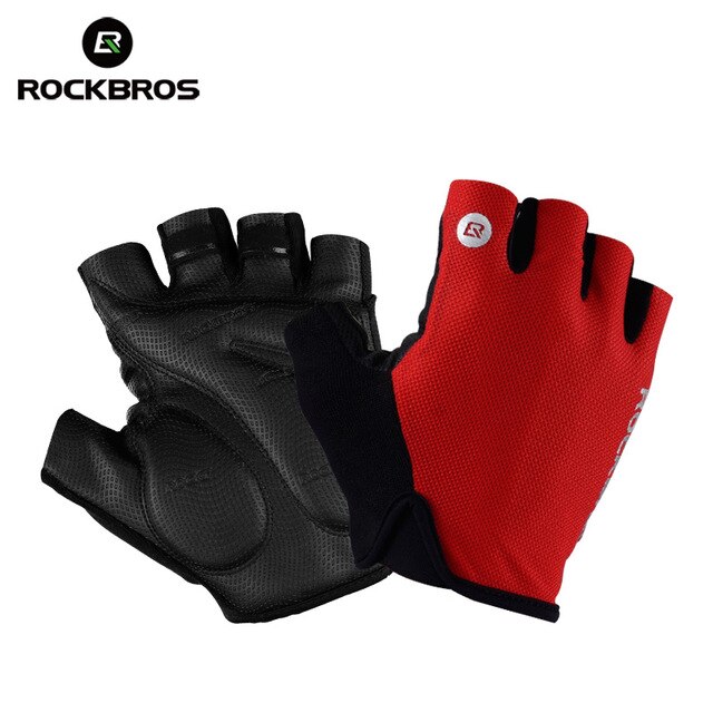 ROCKBROS Summer Shockproof Cycling Gloves Half Finger Outdoor MTB Road Bike Bicycle Gloves Sports Gym Mitten for Men Women: S106 Red / XL
