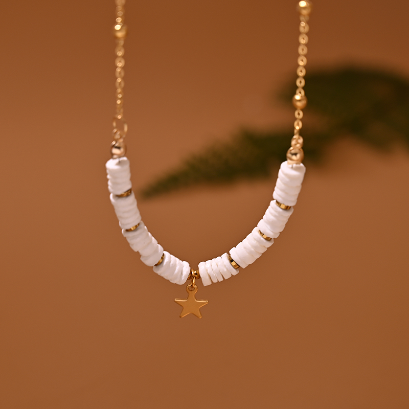 Collier Ras du Cou en Acier Inoxydable pour Femme, Coquille Naturelle, Cœur, Étoile, Bijoux d'Été: COULEUR OR ROSE