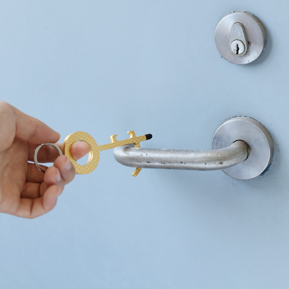 1PC wielofunkcyjny metalowy bezdotykowy mechanizm otwierania drzwi EDC bez dotykania winda mechanizm otwierania drzwi uchwyt breloczek przycisk akcesoria