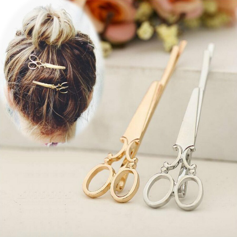 1 stk sølvfarvet saks hårspænde til kvinder personlighed metal hårnåle clip stick hårnål hår styling tilbehør sa