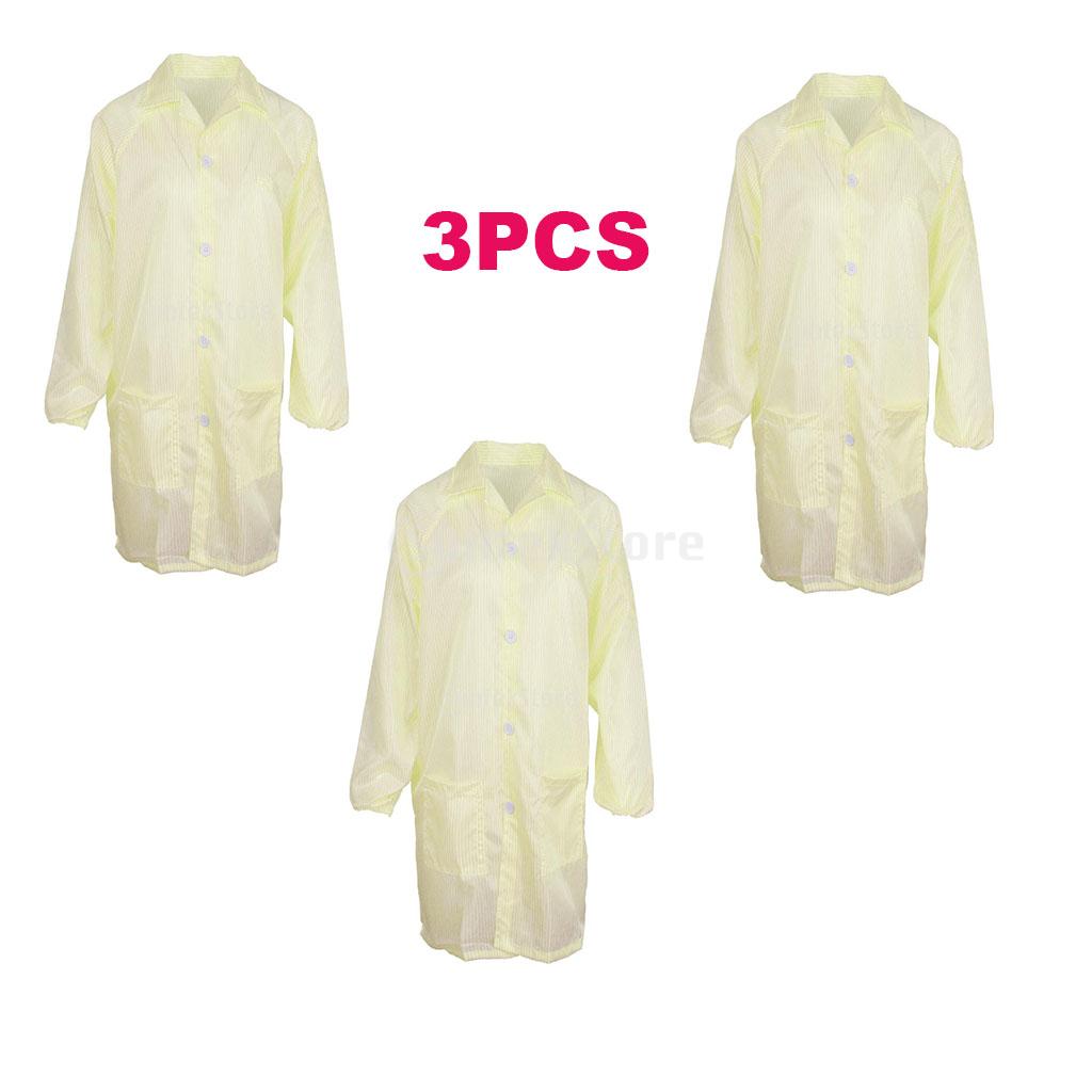 3PCS ESD Anti-Static Premium Lab Jacket Coat Women Clothing Yellow for Energy and Other Working Environments