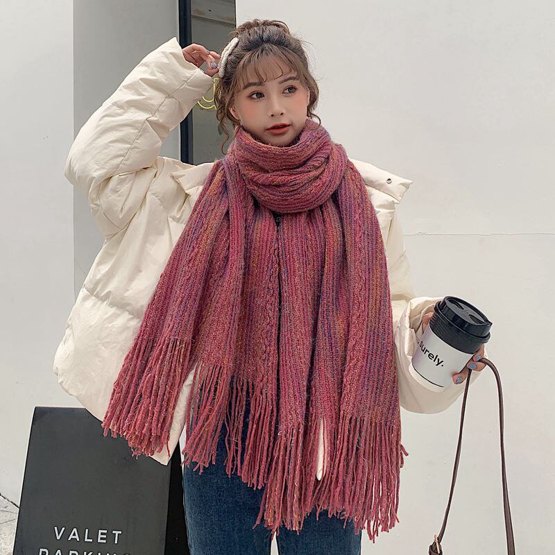 Nova chegada da moda outono inverno colorido cachecol feminino quente de alta qualidade elegante bonito ao ar livre fresco adorável vintage borla xale