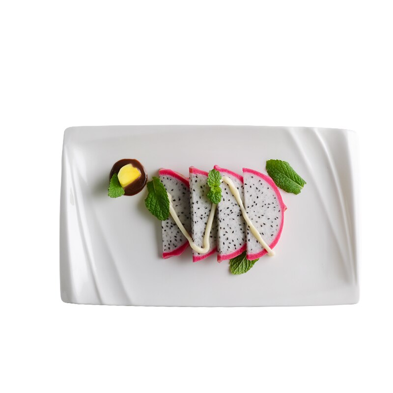 Pure White Ceramic Rectangular Flat Plate Cake Plate Sushi Fruit Plate