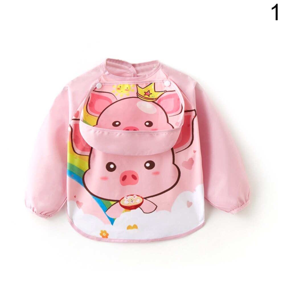 Bebê menino babadores à prova dwaterproof água de manga longa menina babadores crianças pano de arroto infantil alimentação bib com bolso criança avental bata: 1 L