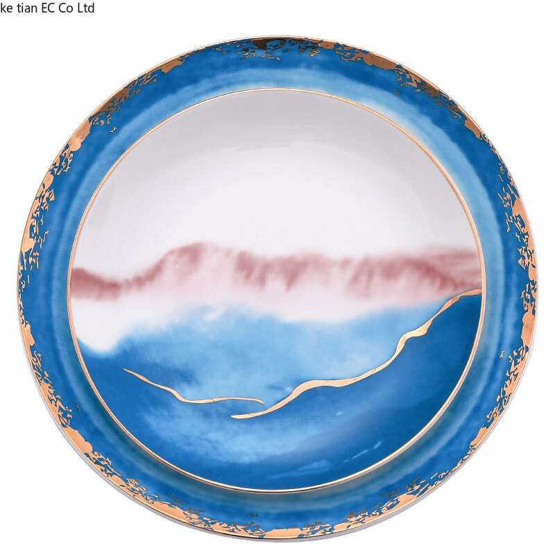 Plato de cerámica de estilo nórdico Phnom Penh, plato de comida occidental, platos de paisaje de nubes para banquetes, plato de ensalada para desayuno en casa