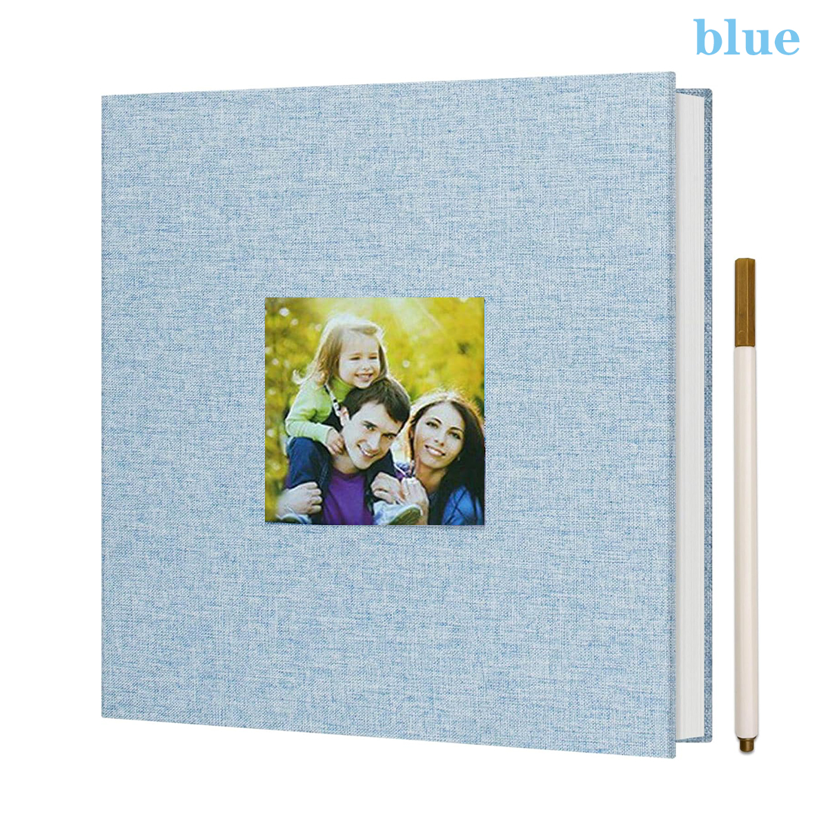 DIY linen scrapbook small photo album with self-adhesive pages, capable of holding 4x6 and 2x3 pictures, equipped with picture d: Blue