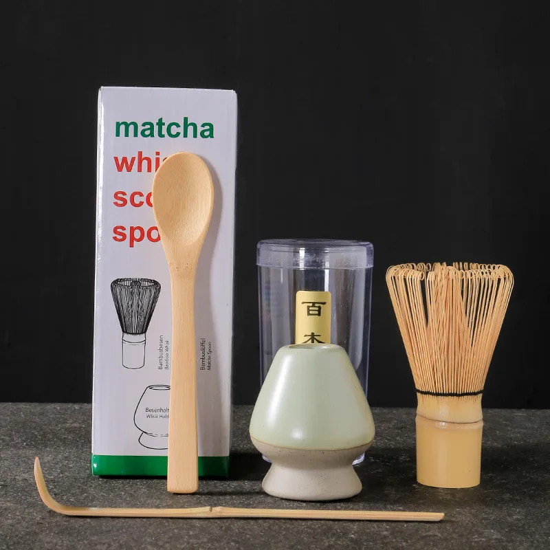 4Pcs Maccha Blender Pak Handgemaakte Bamboe Blender Theelepels Agitator Ondersteuning Japanse Matcha Blender Past Japanse Thee Set: Dark Gray