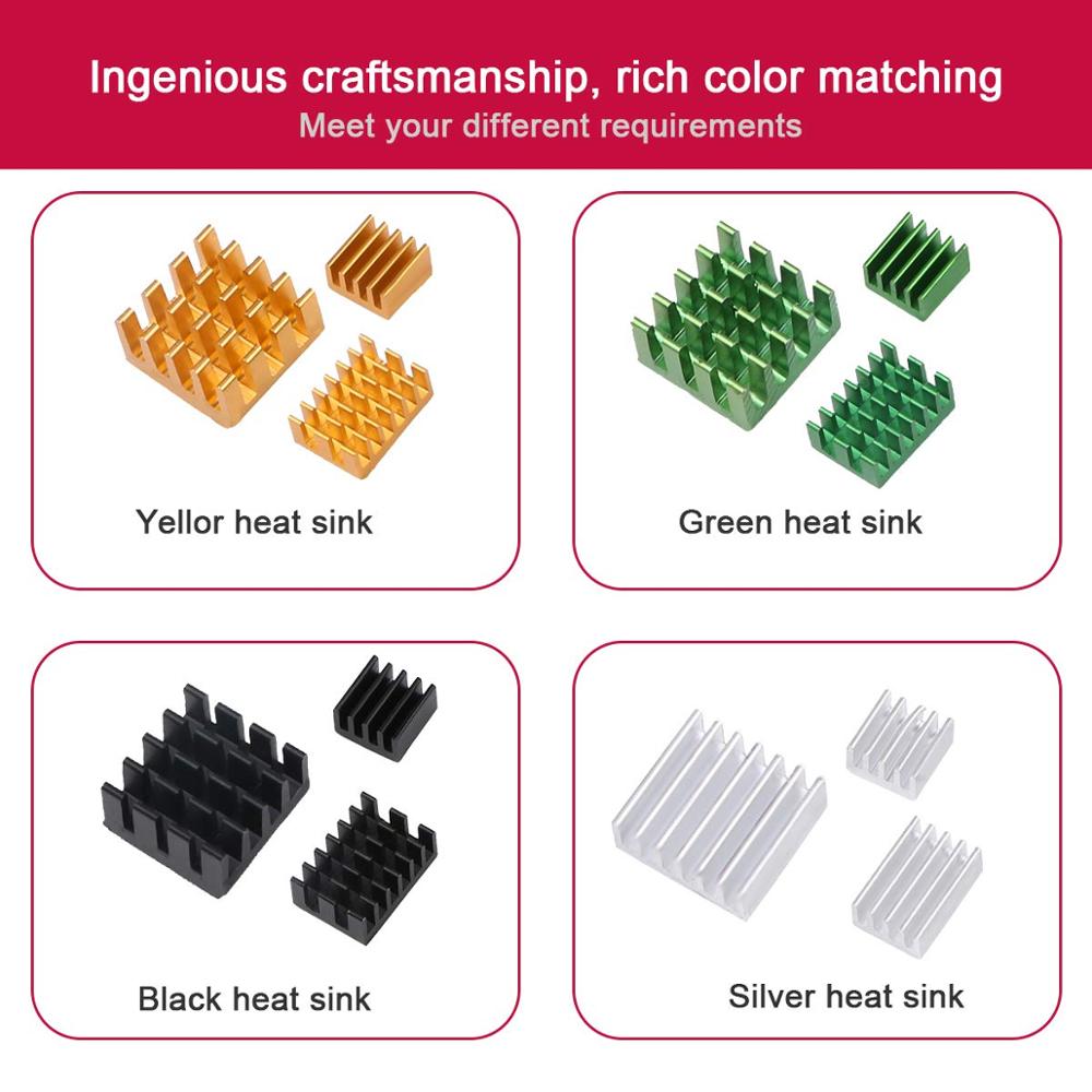 12 piezas Raspberry Pi 4B disipador de calor conjunto kit enfriador de radiador de aluminio Raspberry Pi 4B para Raspberry Pi 4B (3 negro/3 plateado/