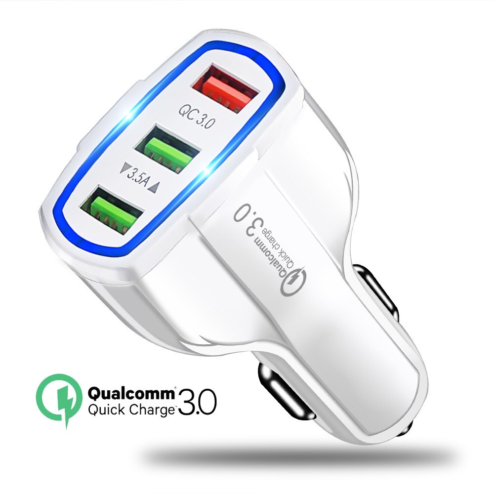 QGEEM QC 3,0 3 USB Auto Ladegerät Schnell Ladung 3,0 3-Ports Schnelle Ladegerät für Auto Telefon Lade Adapter für iPhone Xiaomi Mi 9 Redmi: Snow White