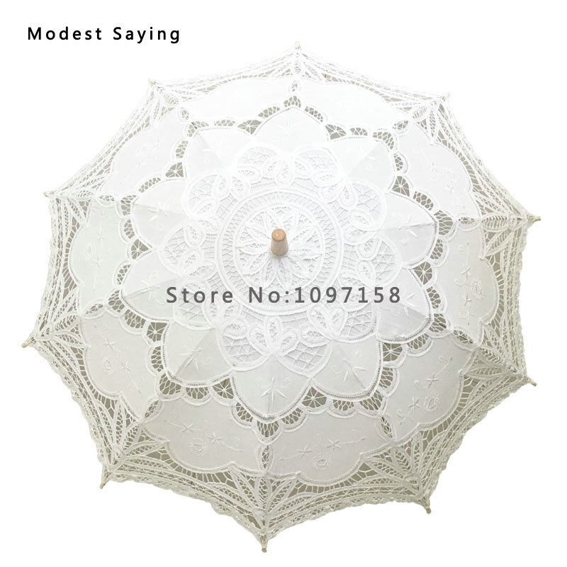 Kant Bruids Paraplu Borduren Wit/Ivoor Battenburg Kanten Parasol Wedding Paraplu Decoraties Ombrelle Mariage Meisjes U1