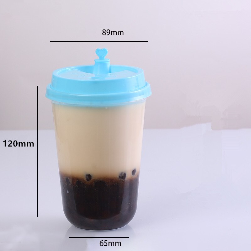 50pcs Disposable plastic cups for drinking 500ml juice coffee takeaway packaging cups with heart stopper lids party favor: 11