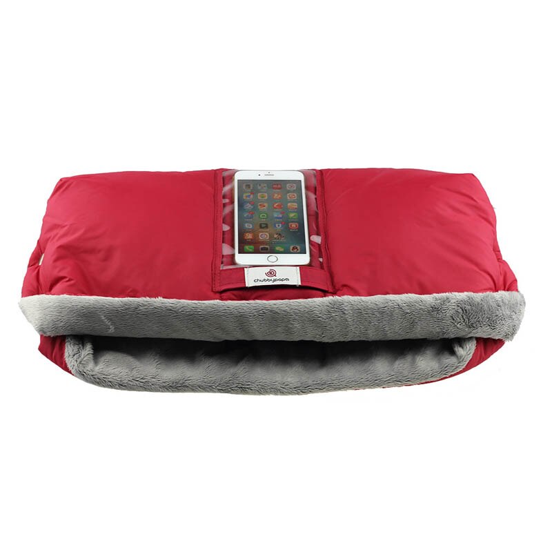 Winter Baby Stroller Gloves Clutch for Stroller Hand Muff Waterproof Hand Cover Pram Accessories Warm Mittens with Phone Pocket: red