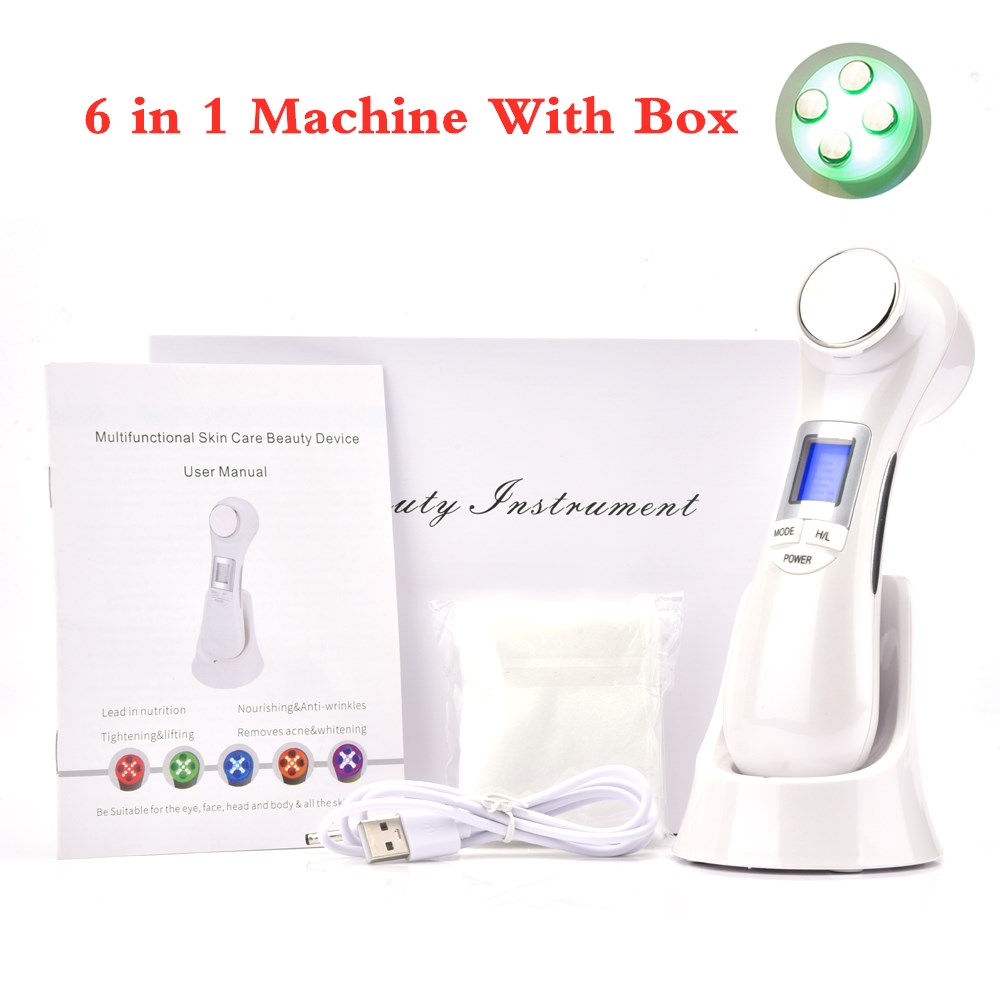 Mesotherapie Elektroporatie Rf Radio Frequentie Facial Led Photon Lichttherapie Machine Gezicht Lifting Beauty Skin Massager: 6 in 1 with Box