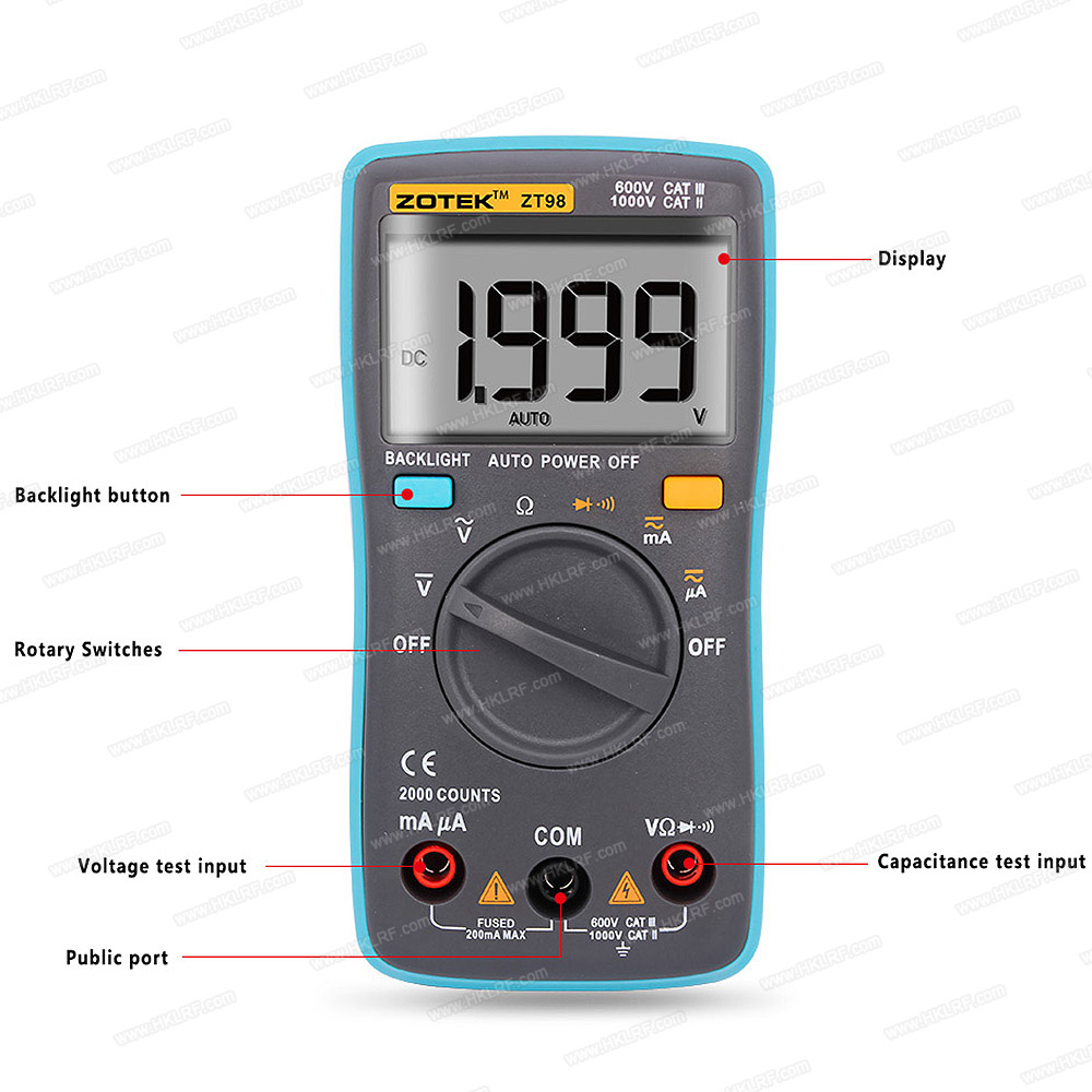 Zt98 digitale multimeter amperemeter voltmeter widerstands- und frequenzmesser hintergrundbeleuchtungs-spannungs- und diodenfrequenzmesser  zt98