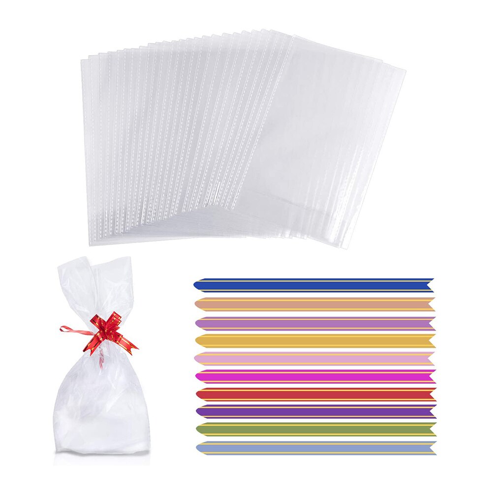 100pcs Clear Cellophane Treat Bags Clear Resealable Sweet Party Bags Plastic Bag for Candy Cookie Chocolates