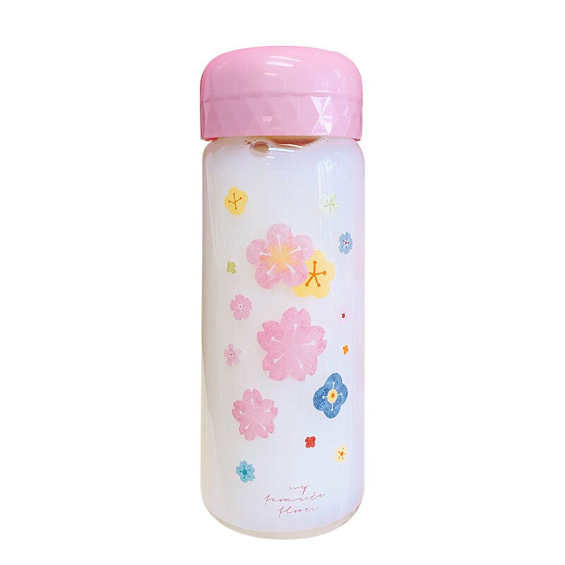OAPE-taza pequeña portátil de cristal con de flores Kawaii, Mini taza de té portátil para niños y niñas, botella de agua sencilla