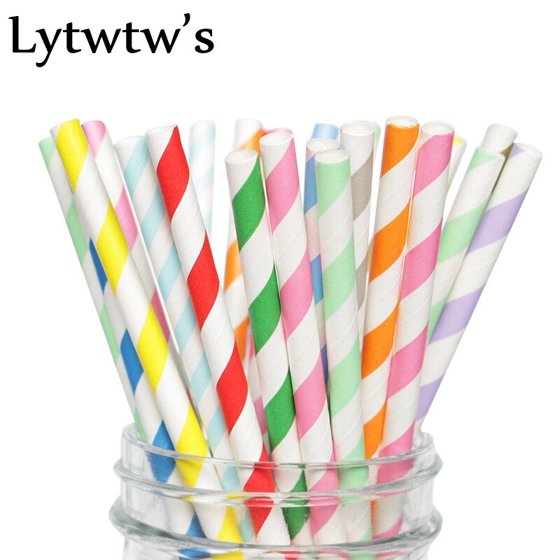 25 Stuks Gestreepte Papier Rietjes Voor Baby Shower Wedding Party Kids Verjaardagsfeestje Decoratie Benodigdheden Papier Rietjes