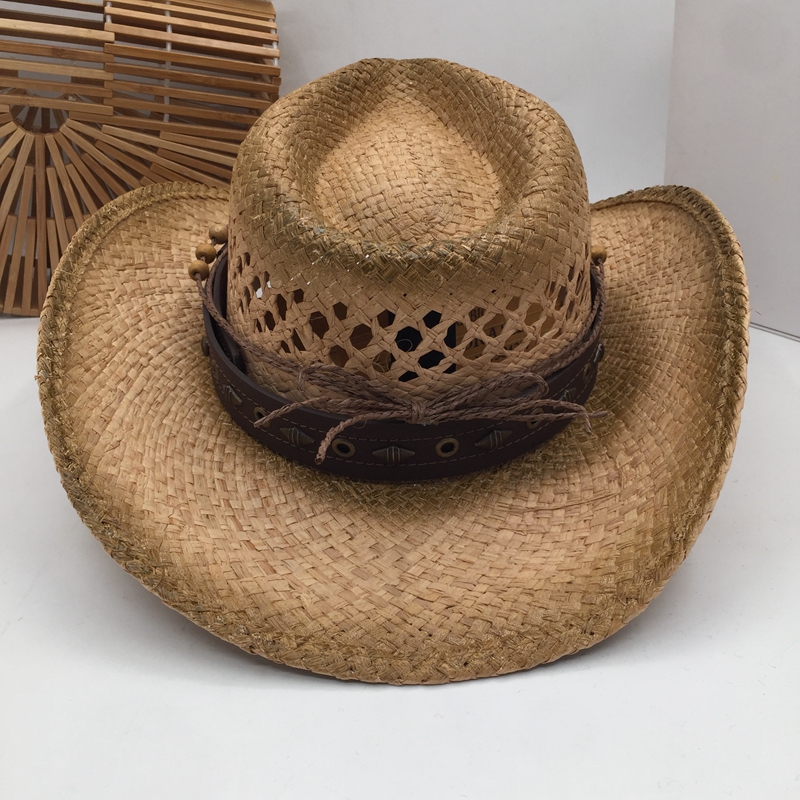 Natural Straw Cowboy Hat Women Men Handmade Weave Punk Cowboy Hats For Lady Tassel Summer Western Sombrero Hombre Lifeguard Hats