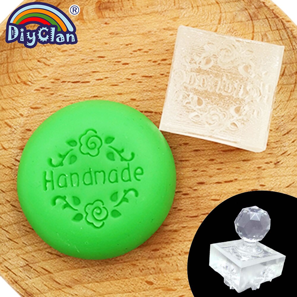 Handmade resin soap stamp mold mini diy "handmade" heart flower logo patterns organic soap chapter Acrylic chapters Z0085HM: Stamp with handle