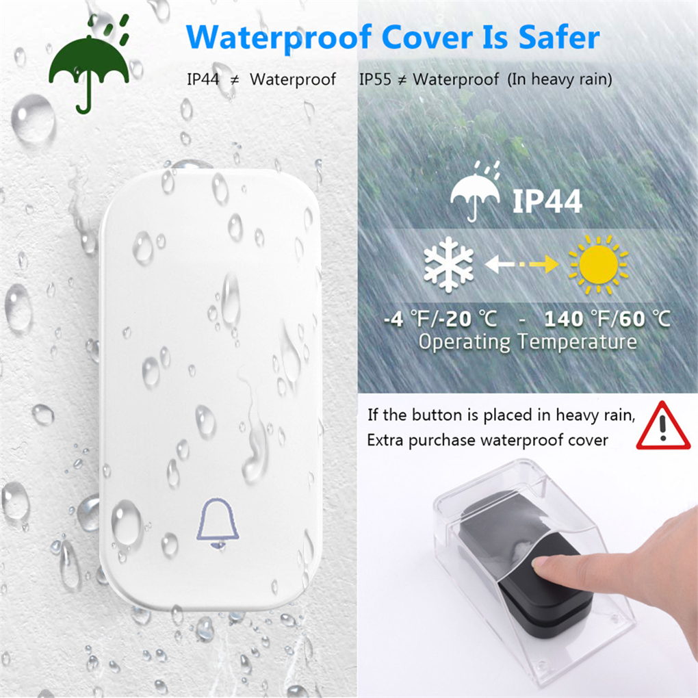 Self Powered Wireless Waterproof DoorBell Door Bell Night Light No Battery Smart Home 1/2 Button 1/2 Receiver EU Plug