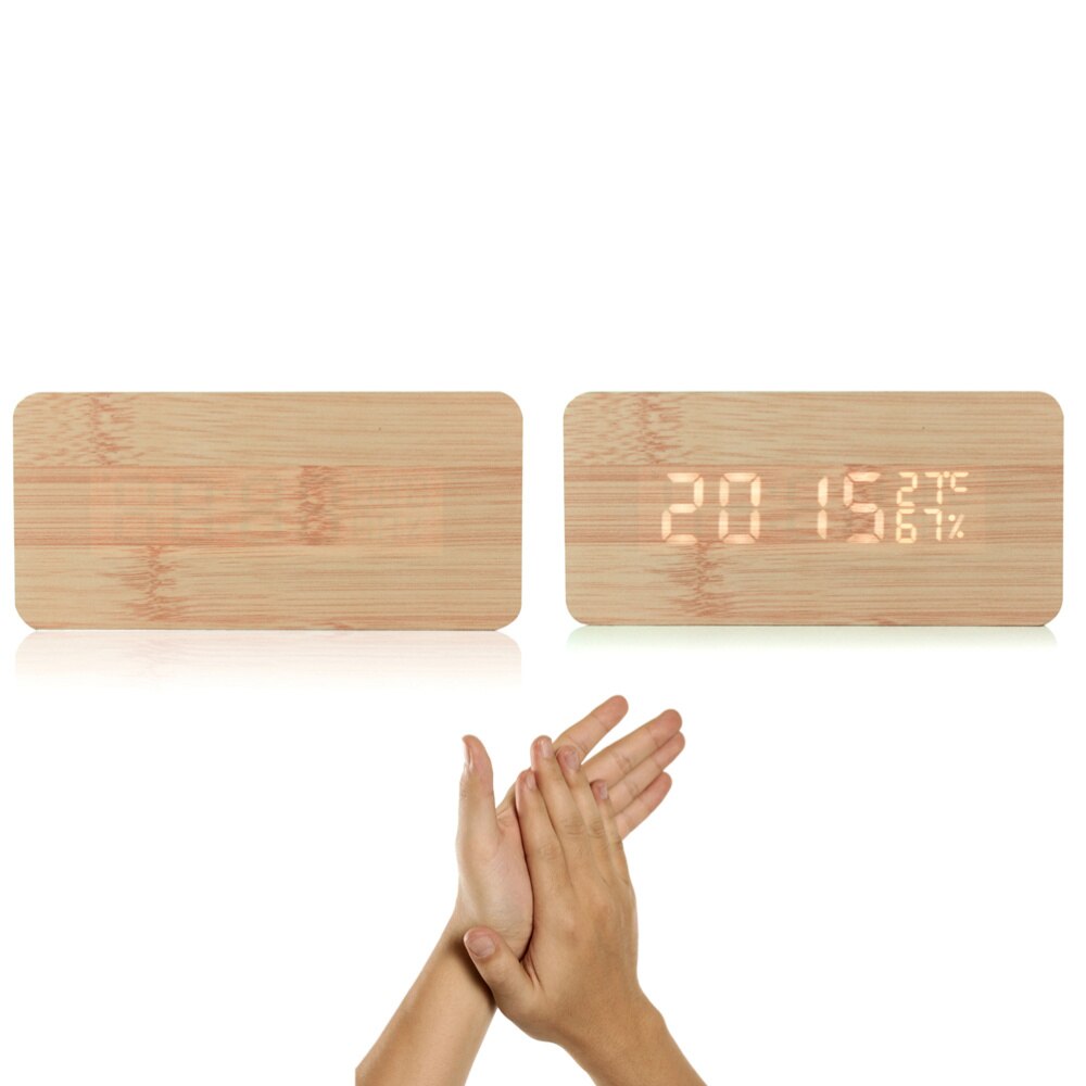 Desk Clock Wood Clock LED Wooden Digital Alarm Clock Displays Time Date And Temperature for Kid Home Office Heavy Sleepers