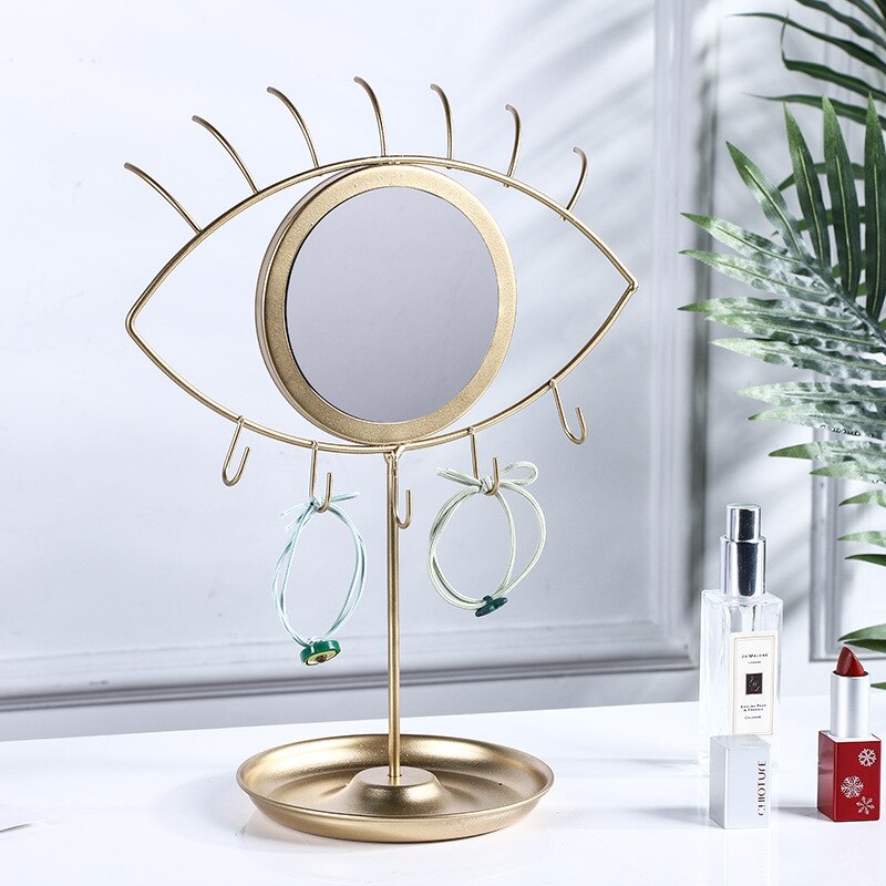 Nordisk guld bord dekorativ ögonspegel metall kawaii smink flickor toalettbord spegel vintage sminkspegel