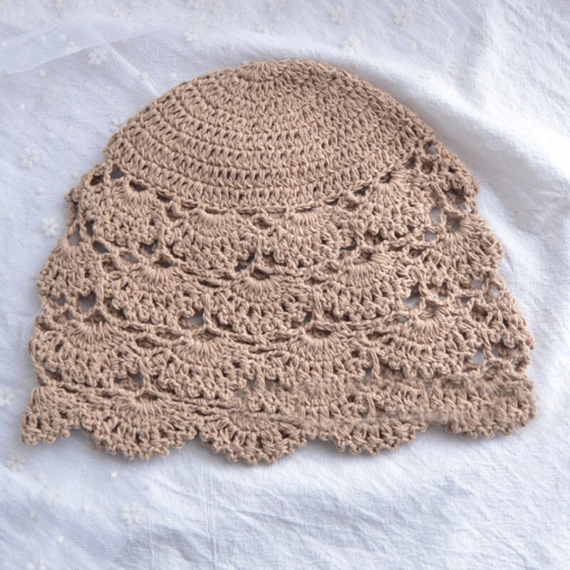 Ht3165 kvinder hat åndbar hule forår sommer beanie hat vintage hæklet blomst kvinder benaies damer strikket skullies beanies: Khaki