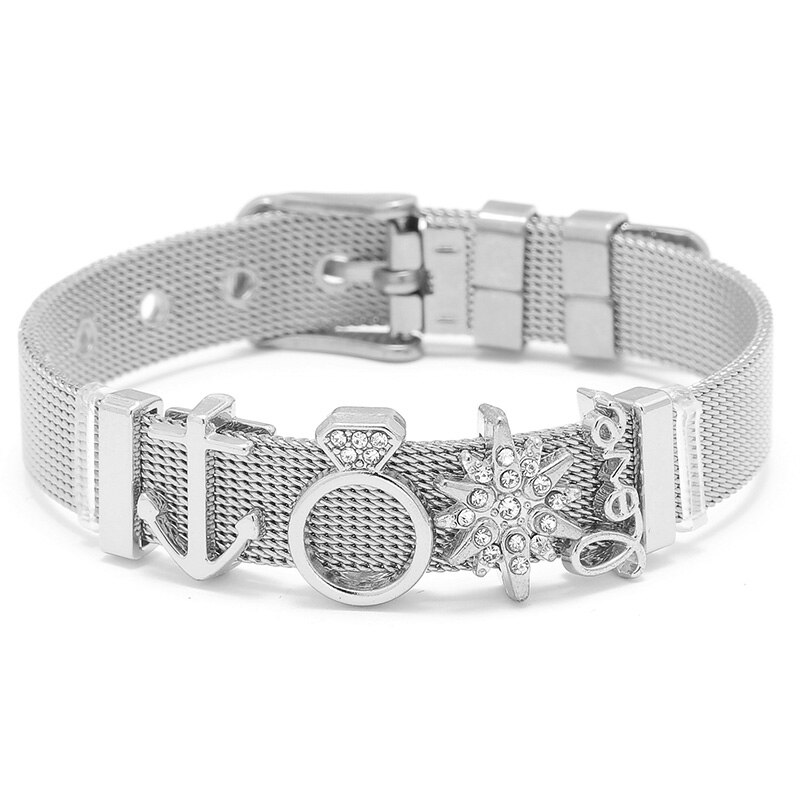 Baopon bedel sieraden zilverkleurige roestvrijstalen mesh armbandenset eenhoorn toren fijne armbanden voor vrouwen: M004