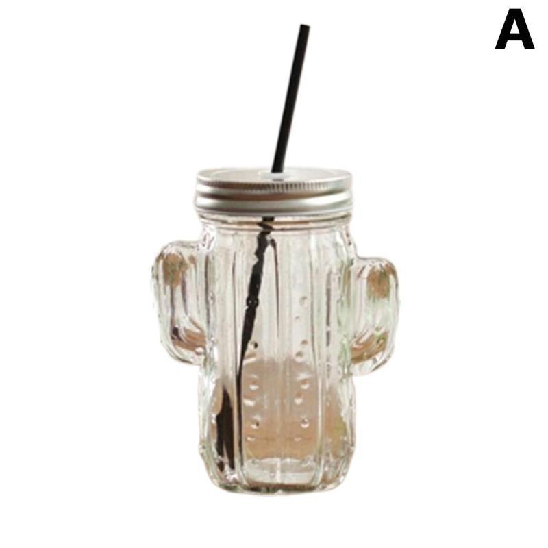 ¡Novedad de ! vaso de agua pequeño con forma de Cactus, Pajita de cristal, vaso de agua para el verano, para el hogar, zumo, bebida fría, vaso de albañil: White